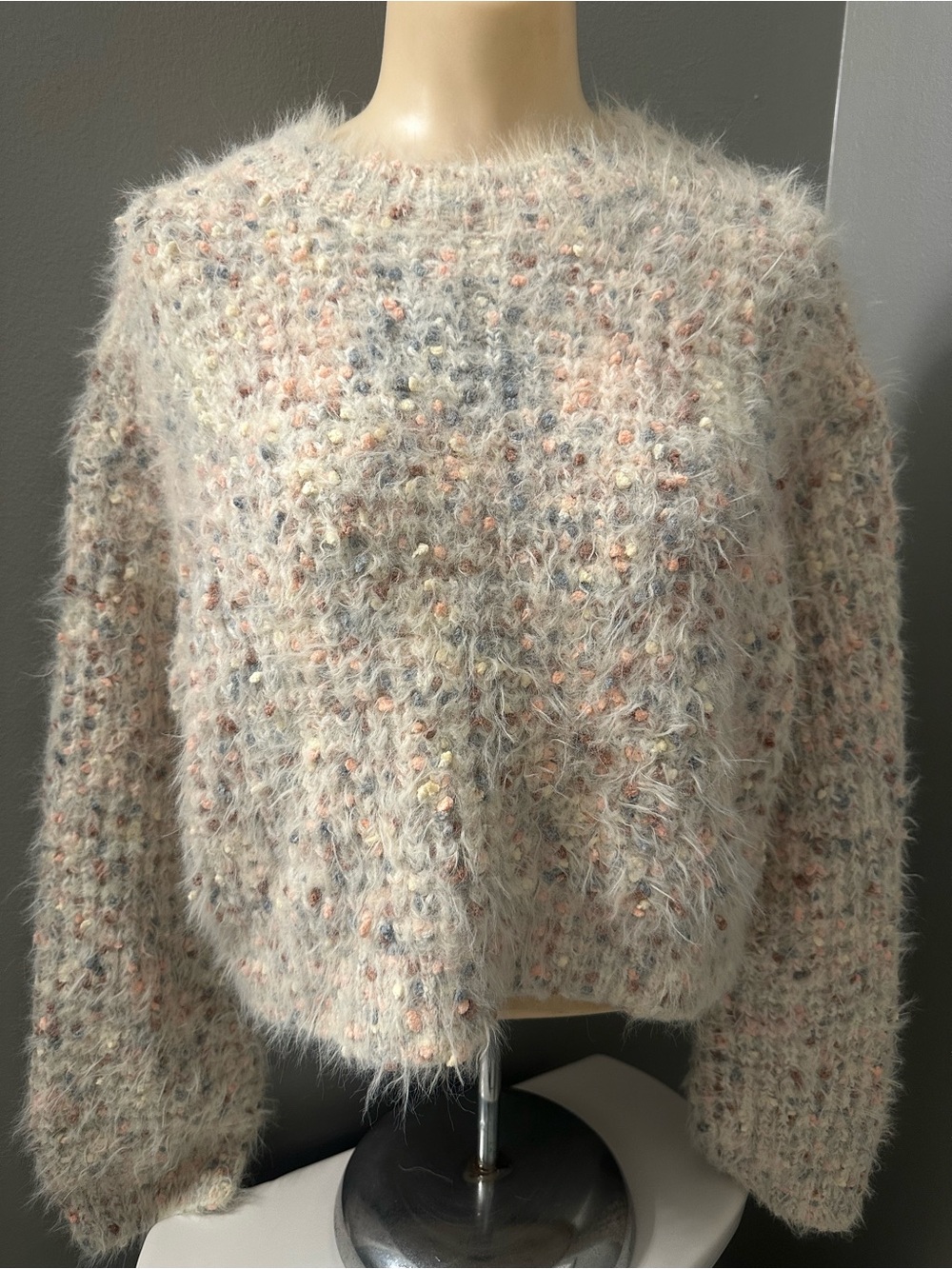 Lush Cream Fuzzy popcorn pastel multicolor accent cozy sweater